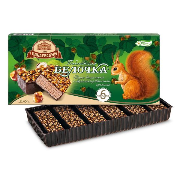BABAEVSKY, Waffle Cakes "Belochka" with caramelized Hazelnut Coated in Chocolate, 250g (Best before 12/01/2026) - Image 1