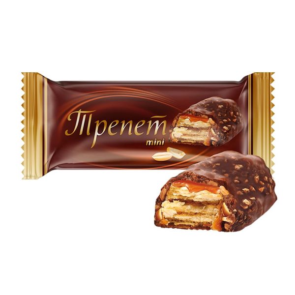 NEVSKIY KONDITER, Dessert "Trepet", Waffles Bar with Praline & Caramel filling, coated in Chocolate with Peanuts, 250g-500g - Image 1