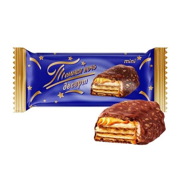 NEVSKIY KONDITER, Dessert "Temnaya noch", Waffle Bar with chocolate-creamy filling and caramel coated in Chocolate with Peanuts,  250g-500g - Image 1
