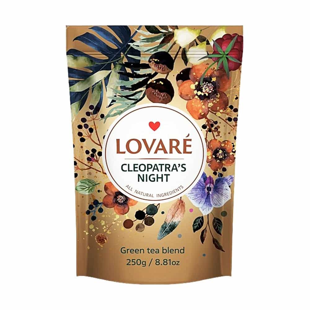 19.1.2.27 LOVARE, "Cleopatra's Night", Gun Powder Tea with Floral-fruit Blend, Loose Tea in zip bag, 250g (Best before 17/04/2027) - Image 1