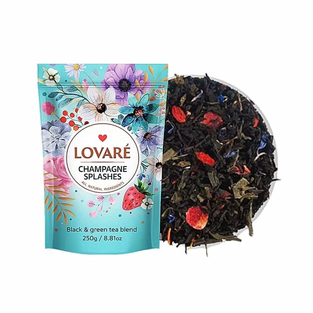 19.1.2.29 LOVARE, "Champagne Splashes", Green & Black Tea with Floral-Fruit Blend, Loose Tea in zip bag, 250g (Best before 16/04/2027) - Image 1