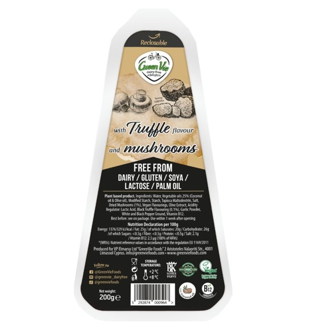 GREEN VIE, Plant Based Cheese with Truffle Flavour & Mushrooms, 200g (Best before 09/12/2026)